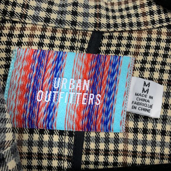 Urban Outfitters Two Button Long Line Blazer Jacket Womens Sz M Tan Black Plaid - Picture 5 of 7